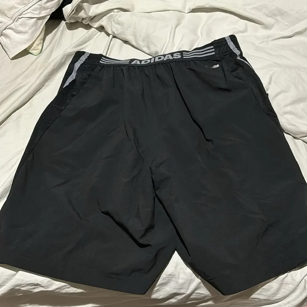 adidas L black climalite drawstring closure grey reflective accents pockets euc